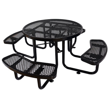 Round Outdoor Steel Picnic Table, With Umbrella Pole - Black
