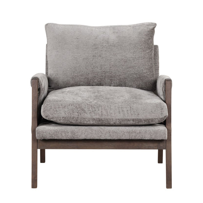Mid-Century Modern Velvet Accent Chair, Leisure Chair With Solid Wood And Thick Seat Cushion For Living Room, Bedroom, Studio - Gray