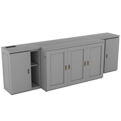Full Size Murphy Bed With Shelves, Cabinets And USB Ports - Gray