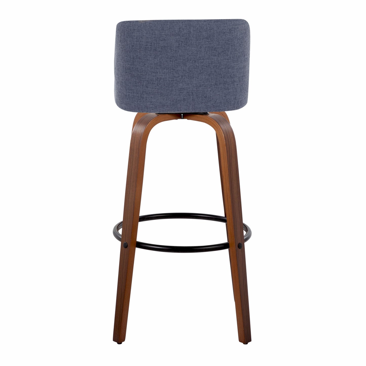Toriano - Mid-Century Modern Fixed Height Barstool With Swivel With Round Footrest (Set of 2) - Walnut / Blue