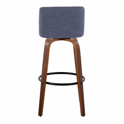 Toriano - Mid-Century Modern Fixed Height Barstool With Swivel With Round Footrest (Set of 2) - Walnut / Blue
