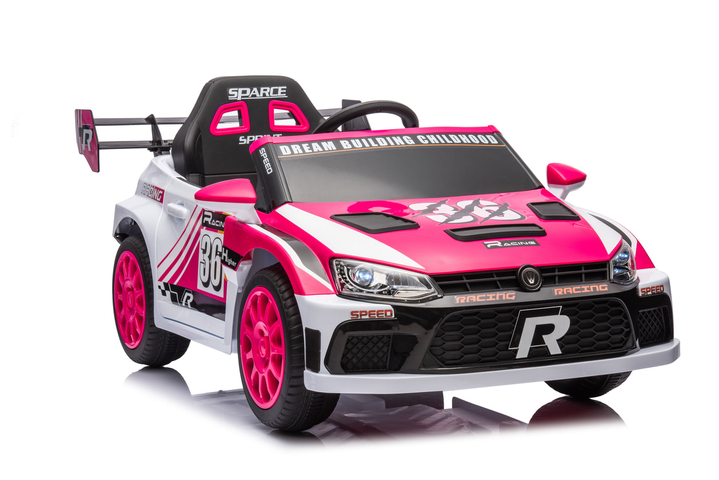 12V4A 20W*2 One Button Start, Forward And Backward, High And Low Speed, Music, Front Light, Power Display, Two Doors Can Open, 2.4G R / C, Seat Belt Four Wheel Absorber Kids Ride On Car - Pink