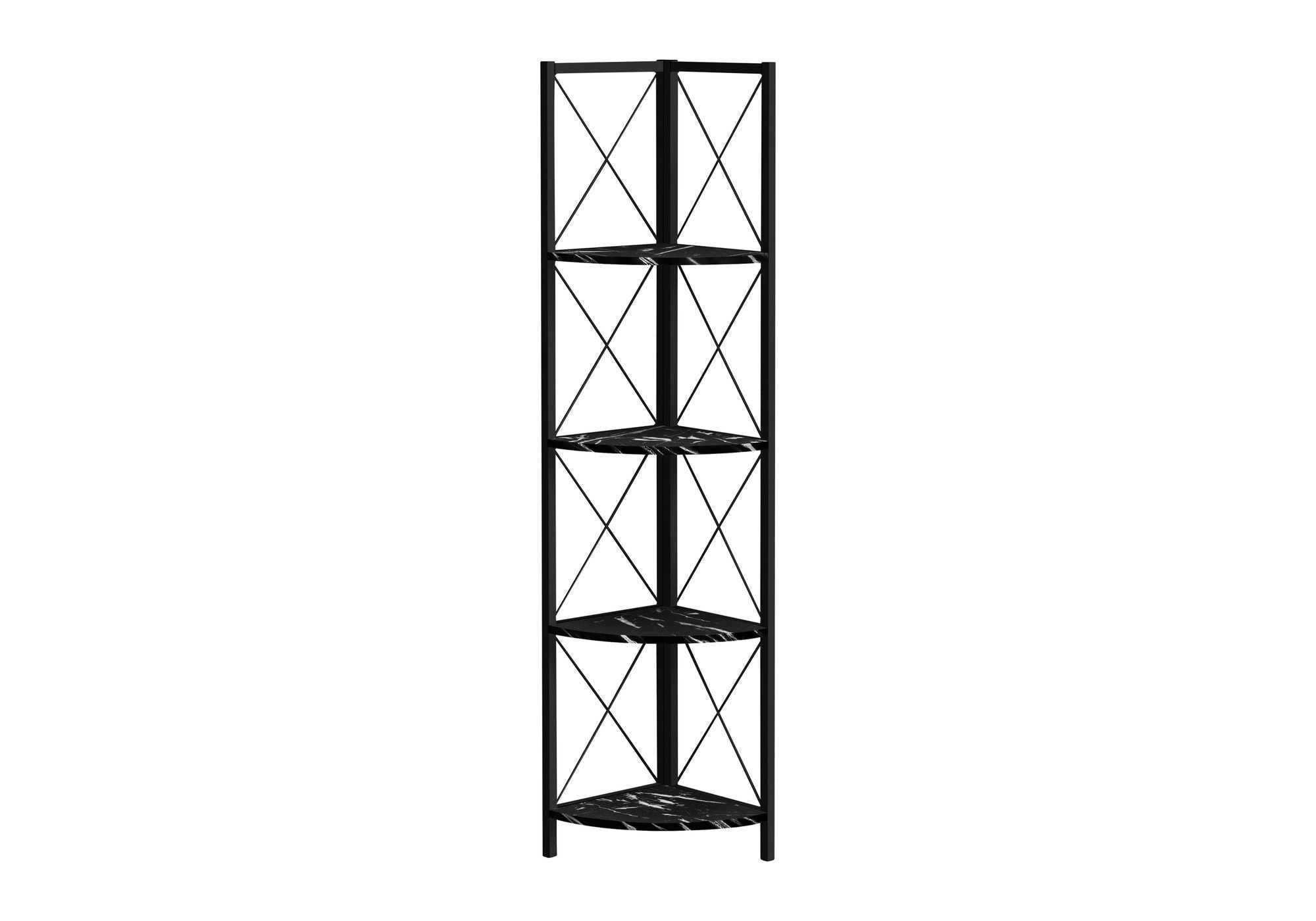Bookshelf, Bookcase, Etagere, Corner, 4 Tier, Office, Marble Look Contemporary & Modern - Black