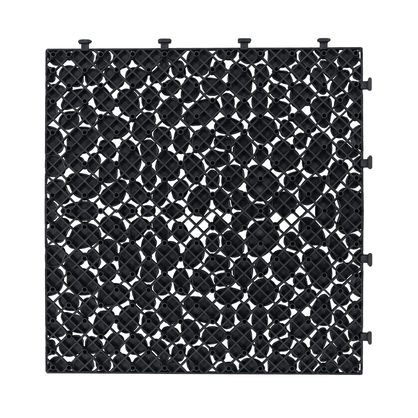 Interlocking Deck Tiles Plastic Waterproof Outdoor All Weather Anti-Slip Bathroom Shower Balcony Porch Strong Weight Capacity Upto 440 Lbs, Pebble Stone Pattern Pack Of 12 - Black
