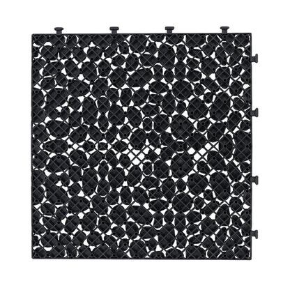 Interlocking Deck Tiles Plastic Waterproof Outdoor All Weather Anti-Slip Bathroom Shower Balcony Porch Strong Weight Capacity Upto 440 Lbs, Pebble Stone Pattern Pack Of 12 - Black