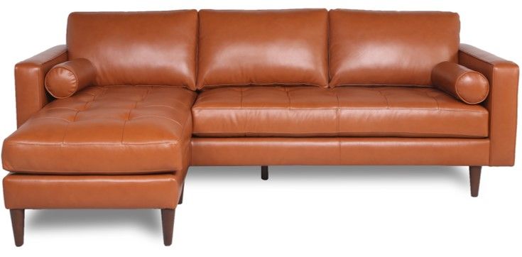 Mid-Century Tufted Leather Sectional With Reversible Chaise - Cognac
