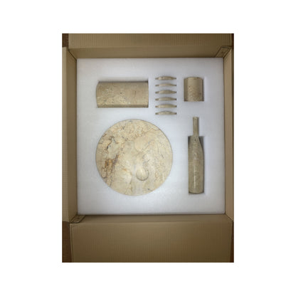 Luxury Natural Marble Dining Room Accessories Set, Genuine Marble, 10 Piece Set - Glod Yellow Beige