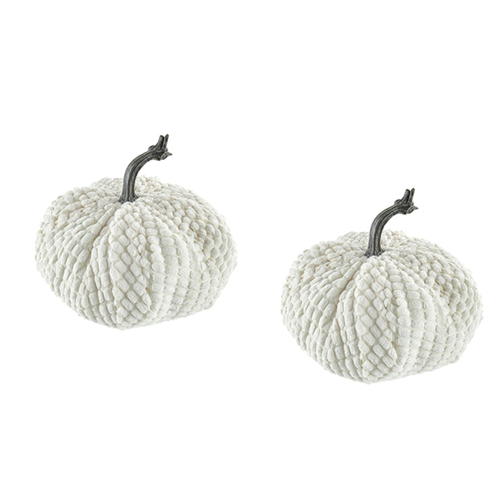 Chenille Weighted Pumpkin Ornament Decor For Holiday Harvest Festival Fall Festival & Thanksgiving (Set of 2) - White