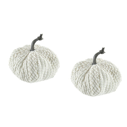 Chenille Weighted Pumpkin Ornament Decor For Holiday Harvest Festival Fall Festival & Thanksgiving (Set of 2) - White