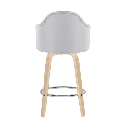 Ahoy - Mid-Century Modern Fixed Height Counter Stool With Natural Legs / Round Chrome Footrest (Set of 2) - Light Gray