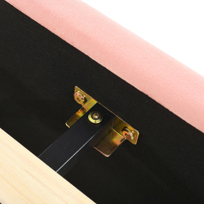 Full Size Upholstered Platform Bed With Trundle And 3 Drawers, Rabbit-Shaped Headboard With Embedded LED Lights - Pink