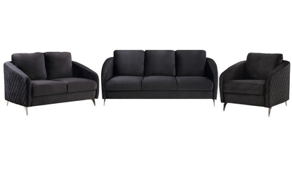 Sofia - Velvet Fabric Sofa Loveseat Chair Living Room (Set of 3) - Black