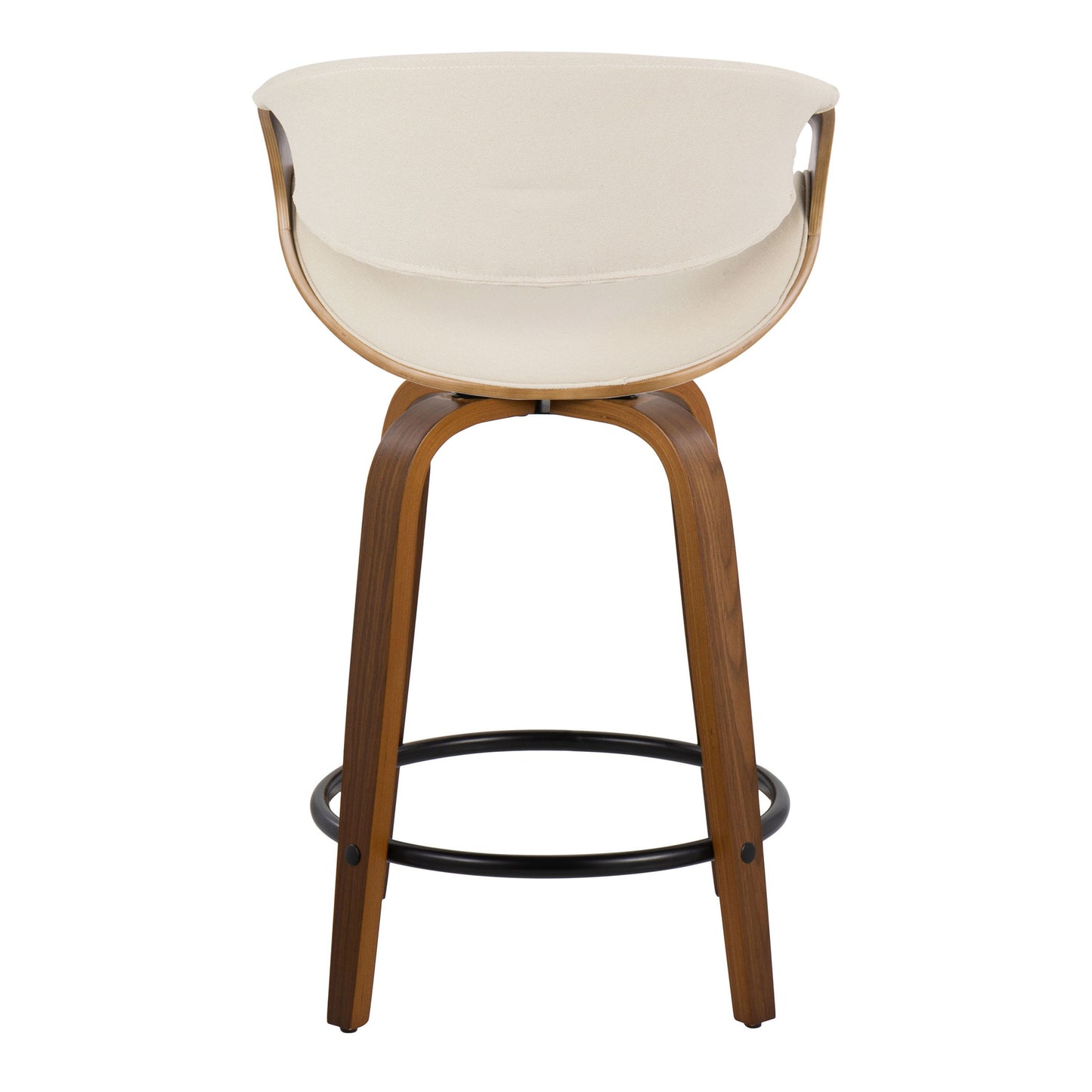 Curvini Mid-Century Modern Fixed Height Counter Stool With Swivel With Round Footrest (Set of 2) - Walnut / Cream