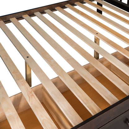 Twin Over Full L Shaped Bunk Bed With 3 Drawers, Ladder And Staircase - Espresso