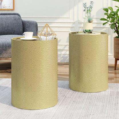 Side Table With Cylindrical Shape And Convenient Table Lip (Set of 2) - Gold
