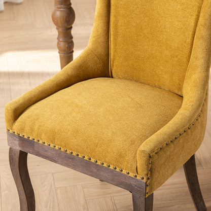 Ultra Side Dining Chair, Thickened Fabric Chairs With Neutrally Toned Solid Wood Legs, Bronze Nail Head (Set of 2) - Golden Yellow