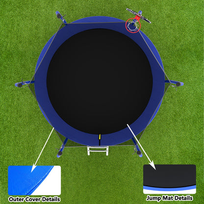 10' Trampoline With Basketball Hoop, Astm Approved Reinforced Type Outdoor Trampoline With Enclosure Net - Blue