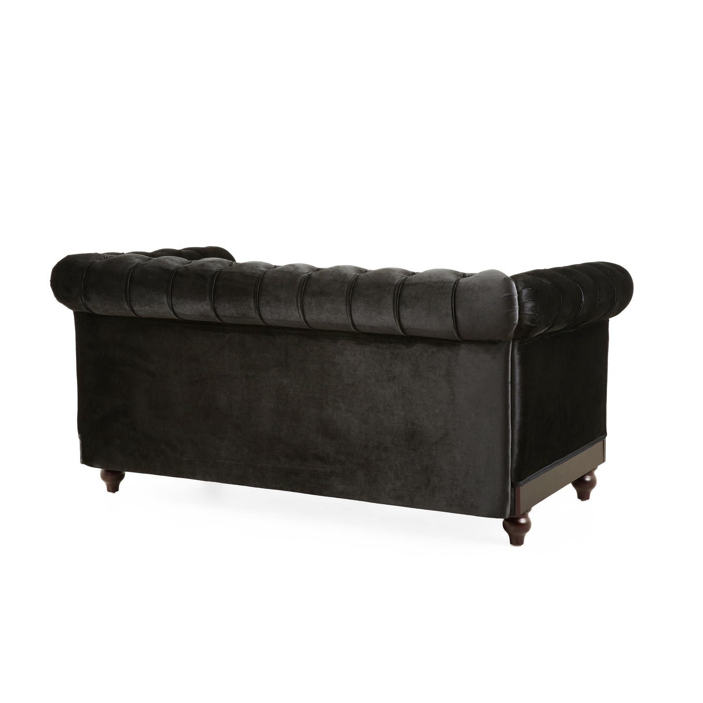 Chesterfield Velvet Loveseat Sofa, 2 Person Rolled Arm Upholstered Couch - Black