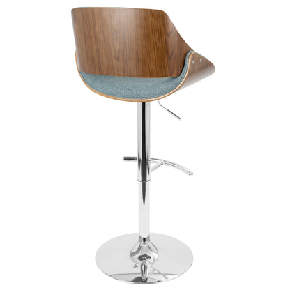 Fabrizzi - Mid-Century Modern Adjustable Barstool With Swivel (Set of 2) - Walnut / Blue