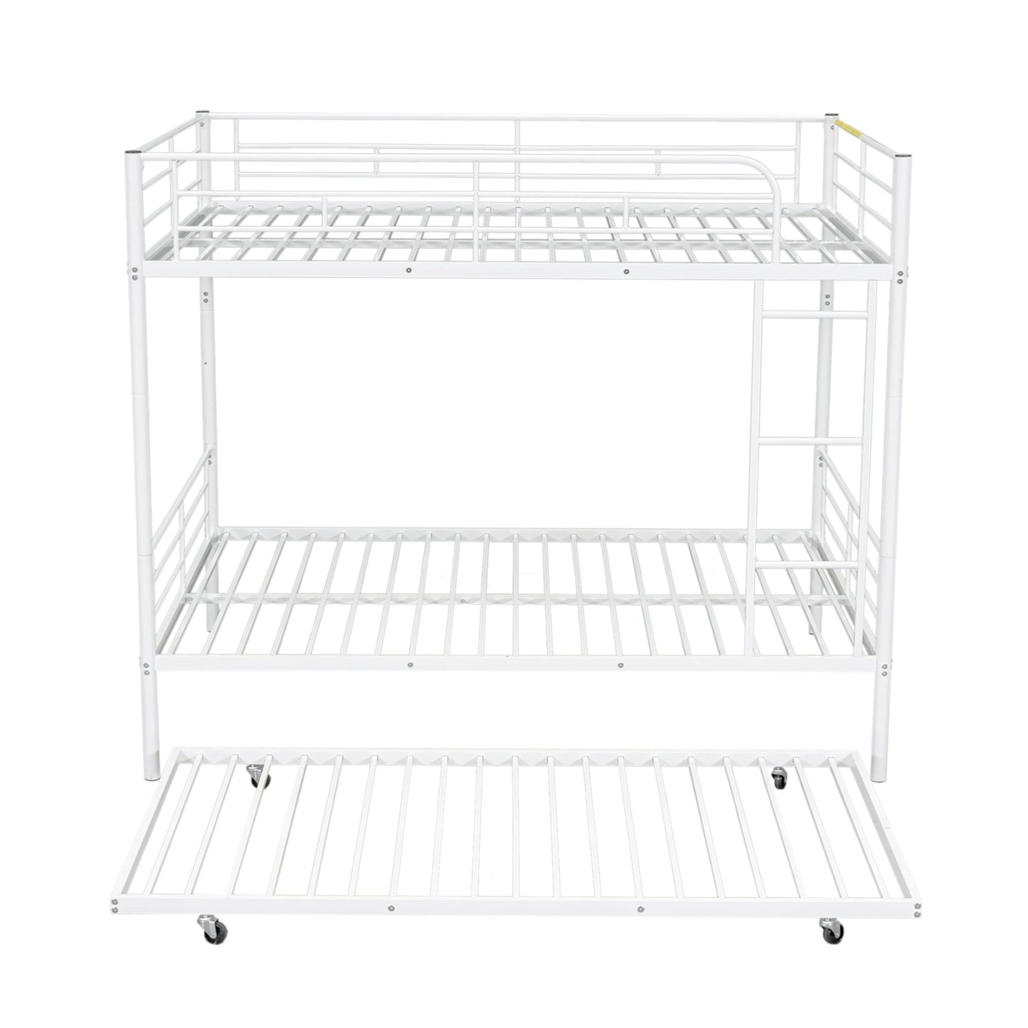 Full Over Full Metal Bunk Bed With Trundle - White
