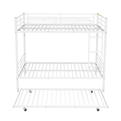 Full Over Full Metal Bunk Bed With Trundle - White