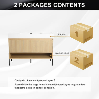 Modern Bathroom Vanity Combo With Single Resin Sink And Storage Cabinet, Multilayer Solid Wood - Oak