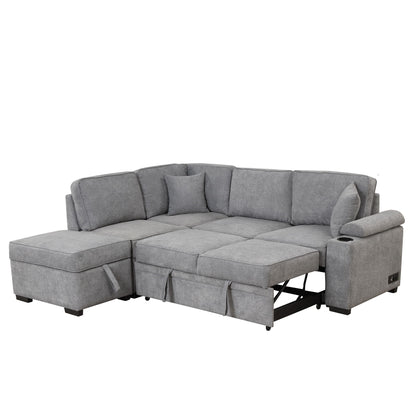 Sleeper Sofa Bed, 2 In 1 Pull Out Sofa Bed L Shape Couch With Storage Ottoman For Living Room, Bedroom Couch And Small Apartment - Gray