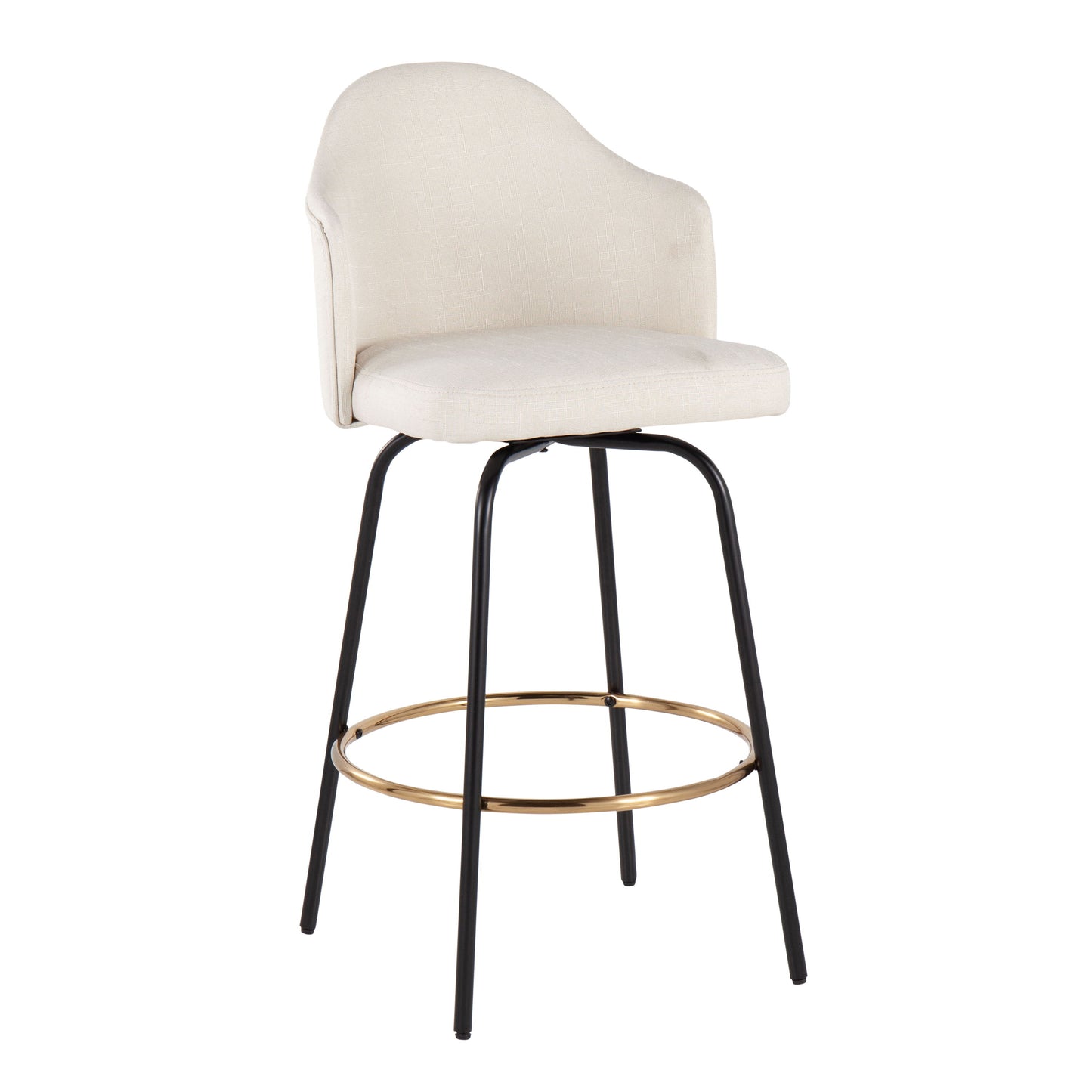 Ahoy - Contemporary Fixed Height Counter Stool Round Gold Footrest (Set of 2) - Cream / Black