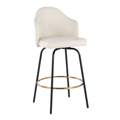 Ahoy - Contemporary Fixed Height Counter Stool Round Gold Footrest (Set of 2) - Cream / Black
