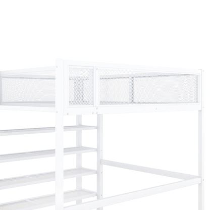 Full Size Loft Bed With 4 Tier Shelves And Storage - White