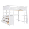 Full Size Loft Bed With Drawers And Desk With Shelves - White