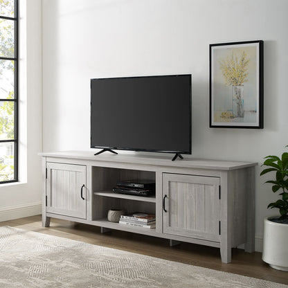 Modern Farmhouse 2 Door Grooved 70" TV Stand For 85" TVs - Stone Gray