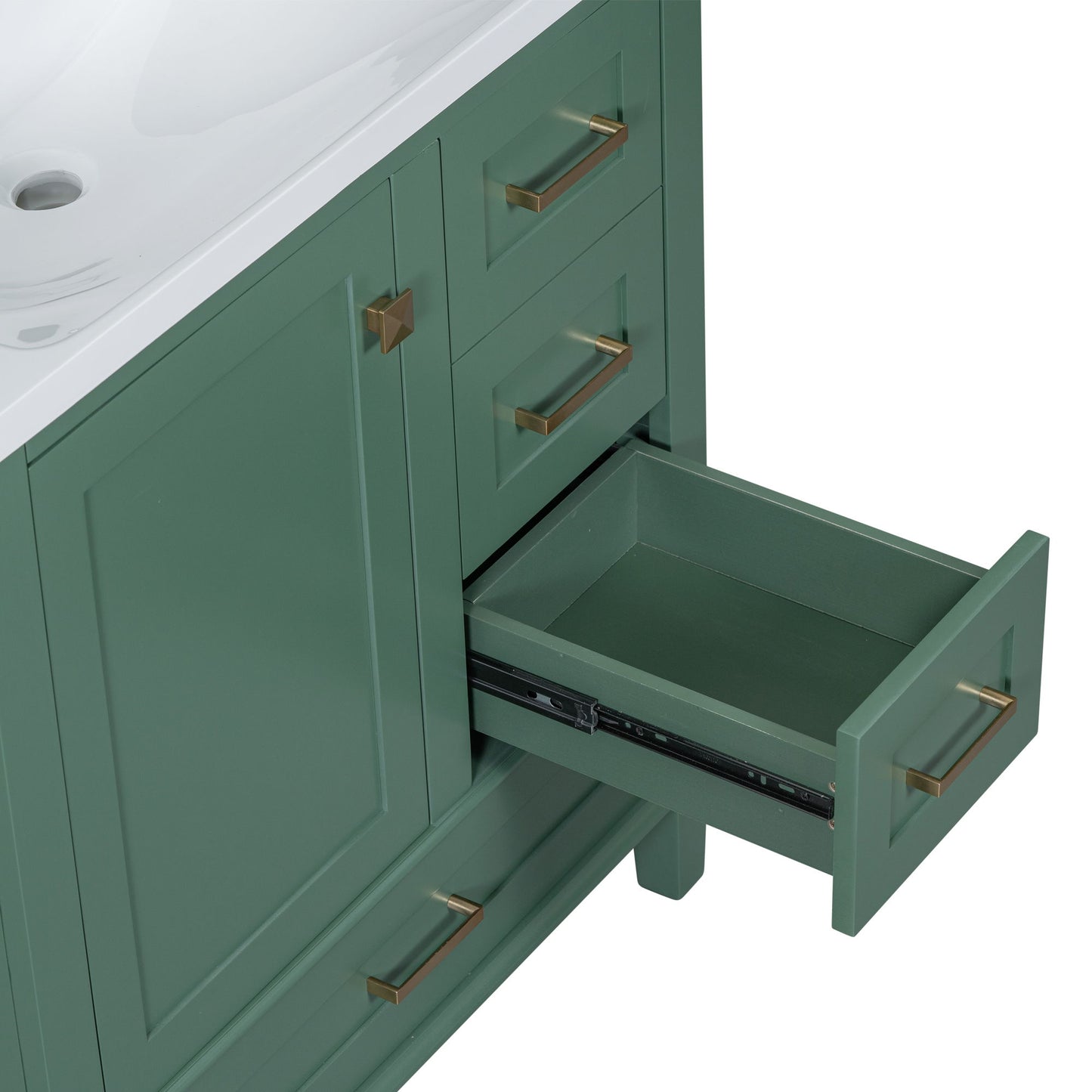 Bathroom Vanity, Modern Bathroom Cabinet With Sink Combo Set, Bathroom Storage Cabinet With A Soft Closing Door And 3 Drawers, Solid Wood Frame - Green