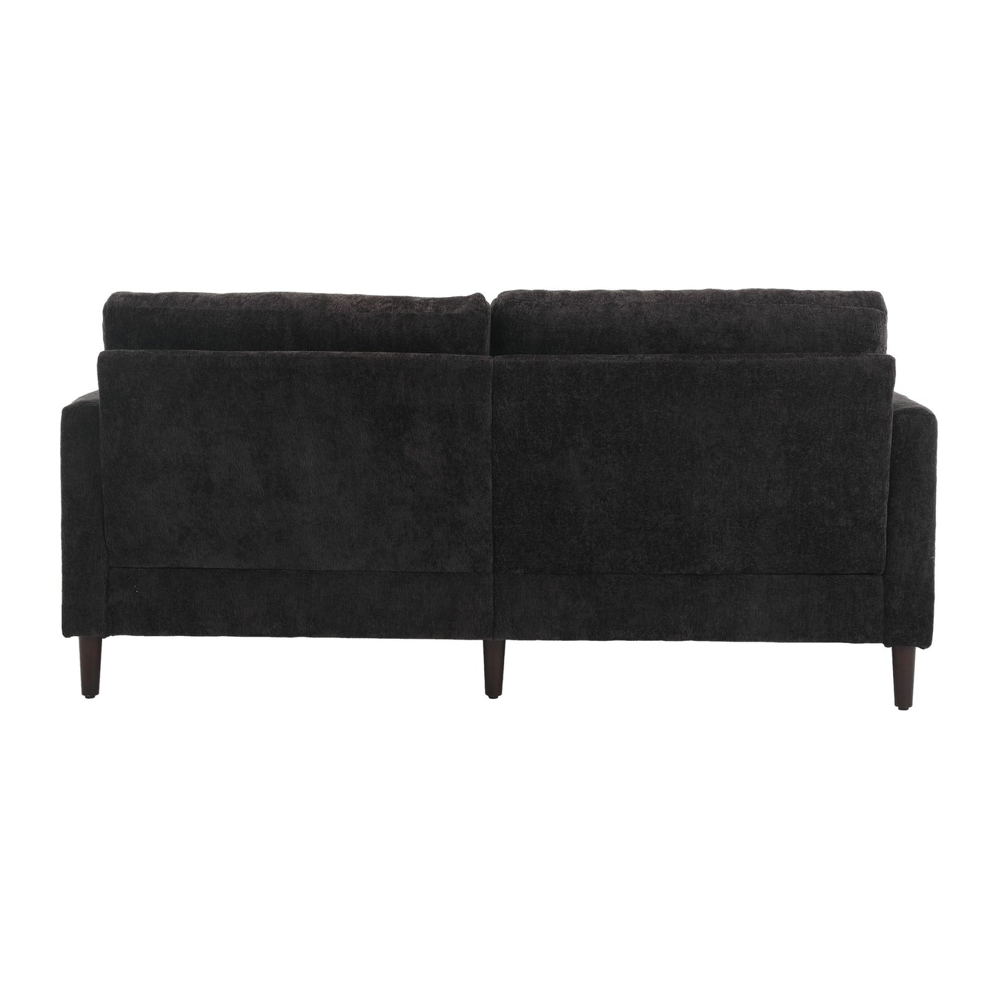 Mid Century Modern Chenille Fabric Loveseat Sofa With Brown Wood Feet, 2 Seat Upholstered Couch For Living Room Or Bedroom - Black