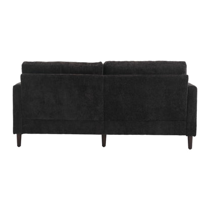 Mid Century Modern Chenille Fabric Loveseat Sofa With Brown Wood Feet, 2 Seat Upholstered Couch For Living Room Or Bedroom - Black