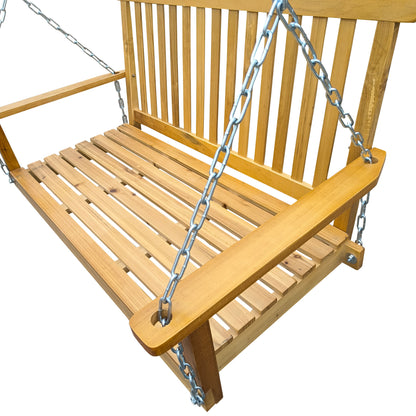 Front Porch Swing With Armrests For Outdoor Patio, Garden Yard, Backyard Or Sunroom - Teak