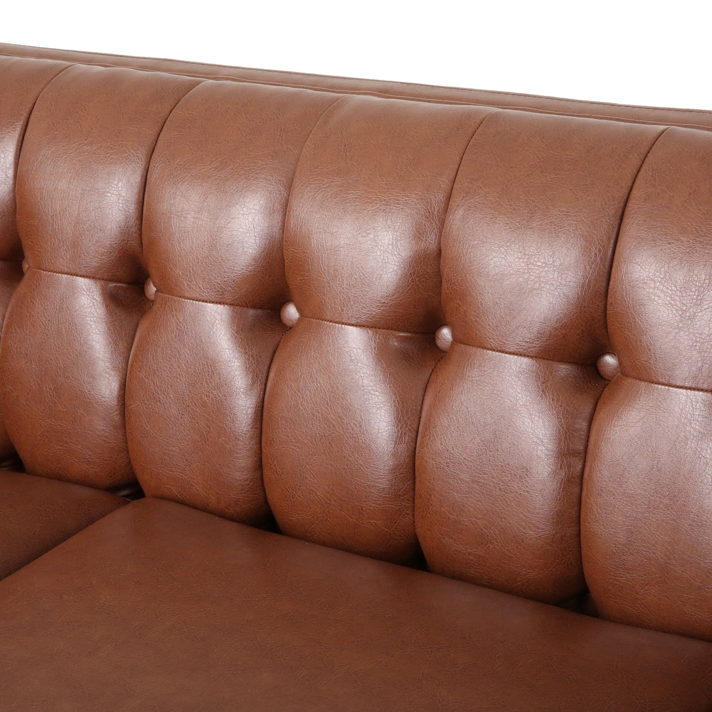 Comfy 3 Seat Sofa With Tufted Back, Modern For Living Room - Light Brown