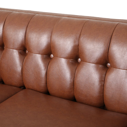 Comfy 3 Seat Sofa With Tufted Back, Modern For Living Room - Light Brown