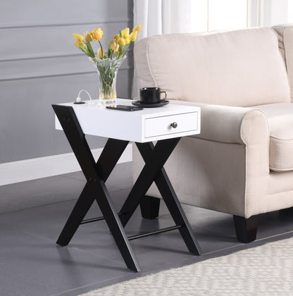 Fierce - Accent Table With Built - In USB Port - White / Black