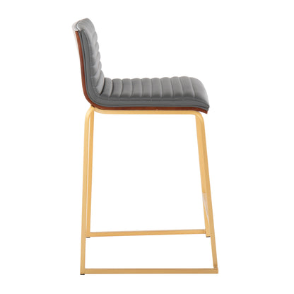 Mason Mara - Contemporary Fixed Height Counter Stool (Set of 2) - Gold / Walnut / Gray