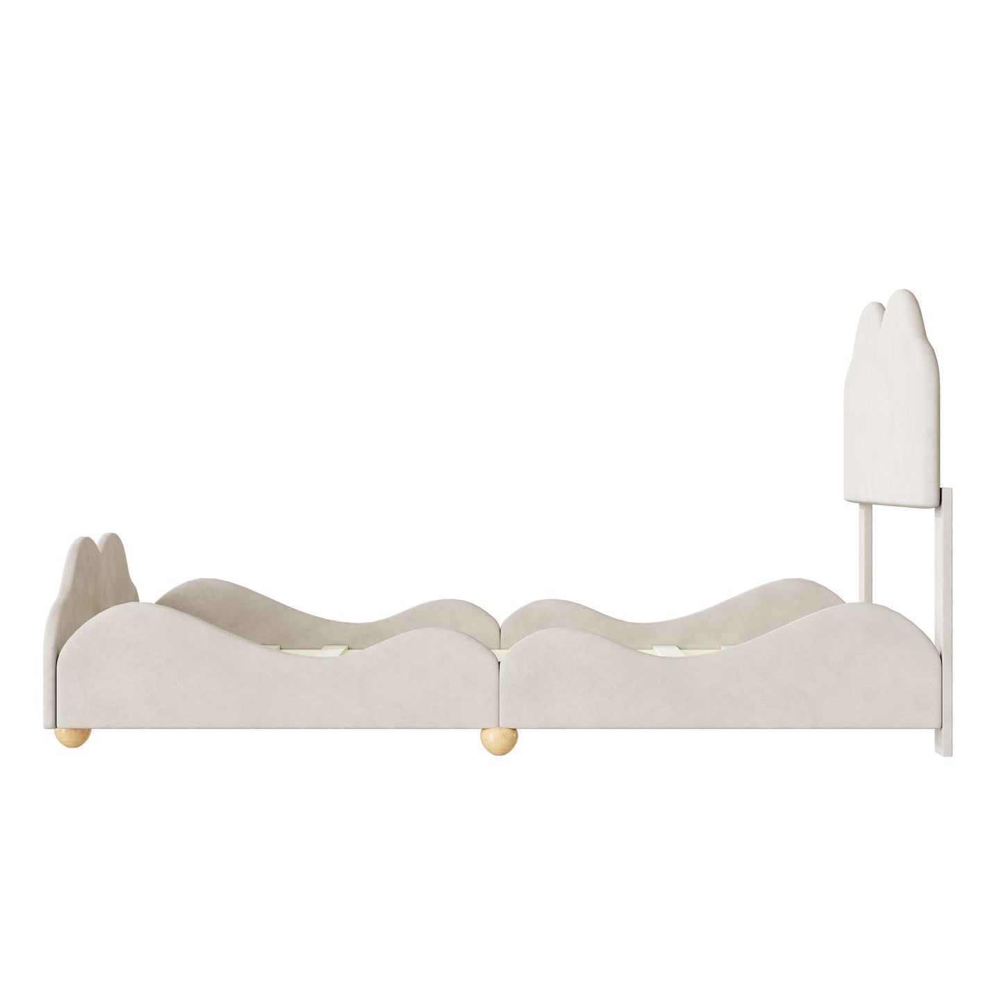 Twin Size Upholstered Platform Bed With Cloud Shaped Board - Beige