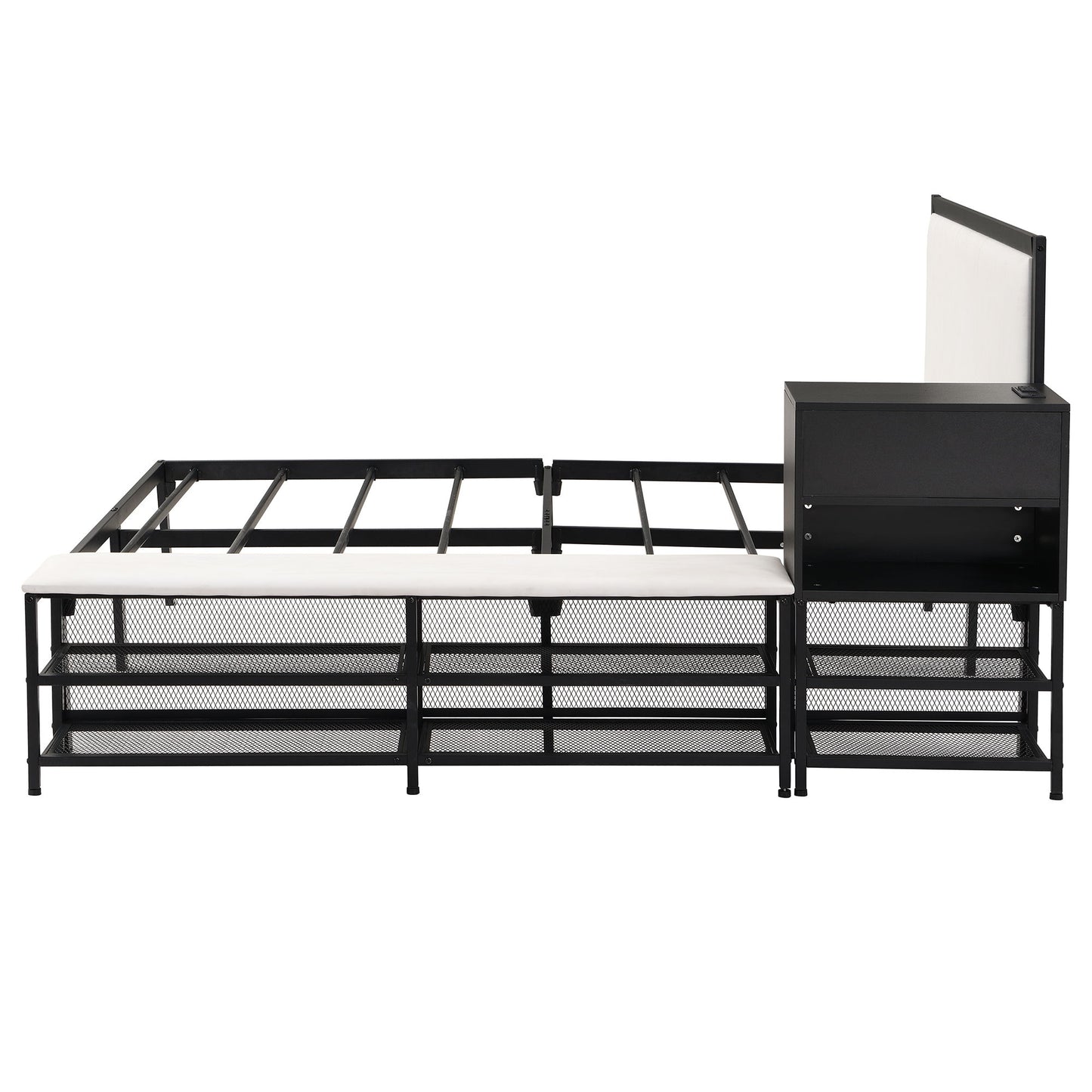 Full Size Platform Bed With 2 Tier Storage Shelves, Storage Cabinet - Black