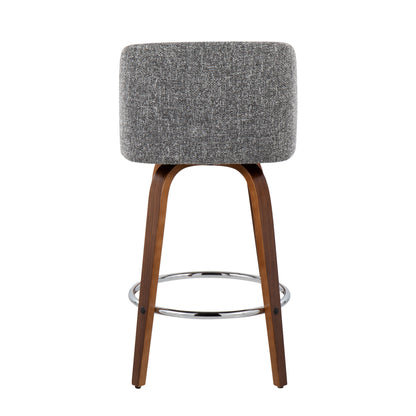 Toriano - Mid-Century Modern Fixed Height Counter Stool With Round Footrest (Set of 2) - Walnut / Gray