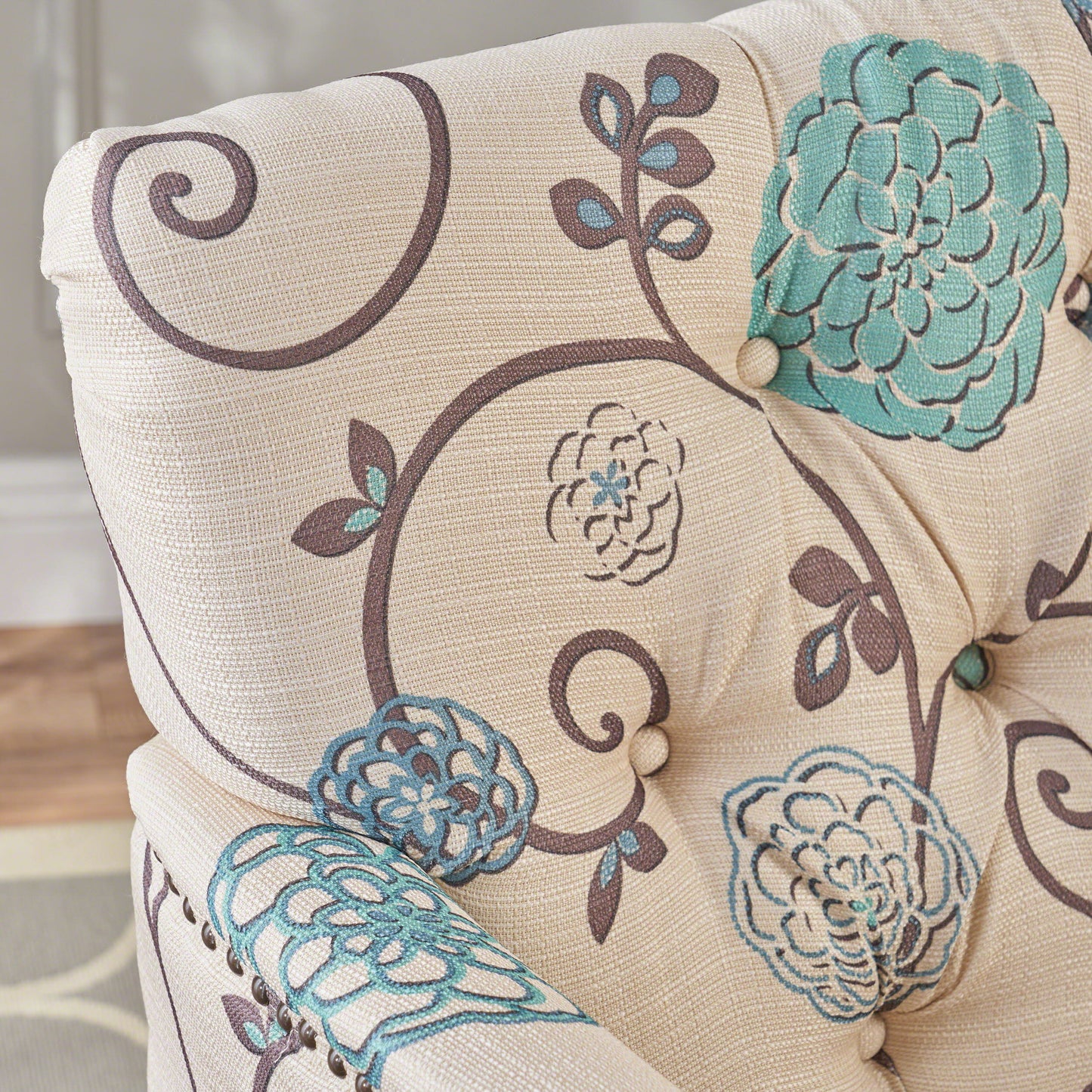 Vitality - Club Chair With Button Tufted Diamond Stitching And Turned Legs - Blue / White