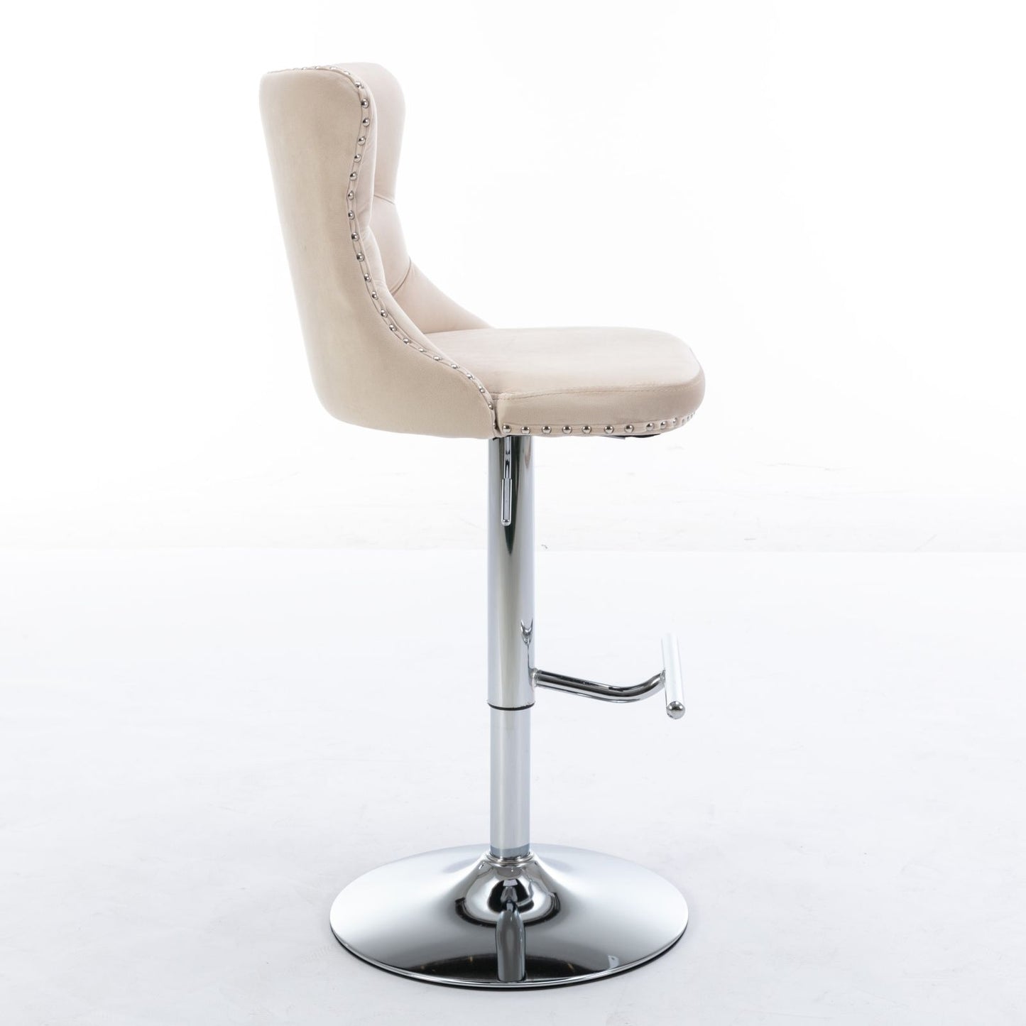 Swivel Velvet Barstools Adjusatble Seat Height From 25-33", Modern Upholstered Chrome Base Bar Stools With Backs Comfortable Tufted For Home Pub And Kitchen Island (Set of 2) - Beige