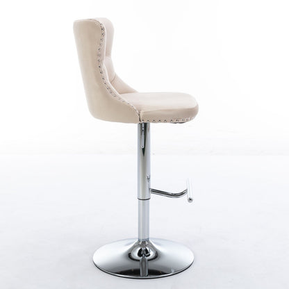 Swivel Velvet Barstools Adjusatble Seat Height From 25-33", Modern Upholstered Chrome Base Bar Stools With Backs Comfortable Tufted For Home Pub And Kitchen Island (Set of 2) - Beige