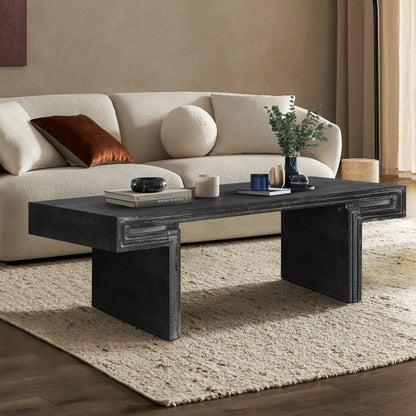 American Vintage Industrial Coffee Table, Premium Reclaimed Wood Texture, Double Tier Structure - Antique Black