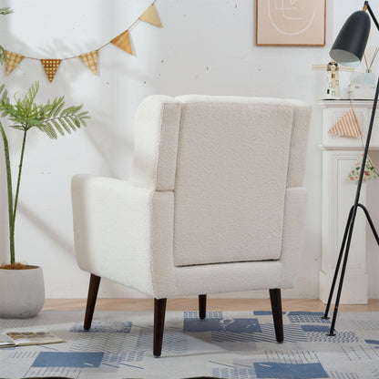 Modern Accent Chair, Teddy Fabric Living Room Chairs Comfy Reading Chair, Mid Century Accent Chair, Lounge Arm Chairs Armchair For Living Room Bedroom - White