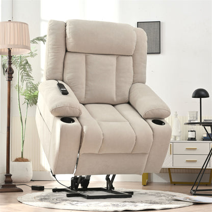 Power Lift Recliner Chair - Fabric Single Sofa With Extended Footrest, Remote Control, Cup Holders, And Side Pockets For Living Room Or Home Theater - Light Gray