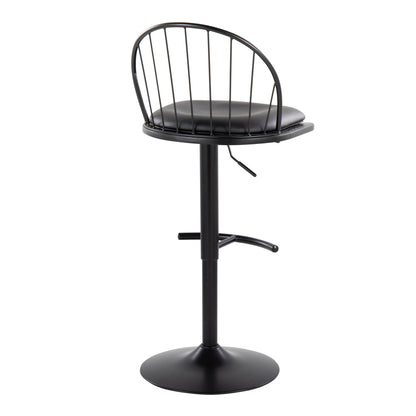 Riley - Farmhouse Adjustable Height Barstool With Swivel With Rounded T Footrest (Set of 2) - Black
